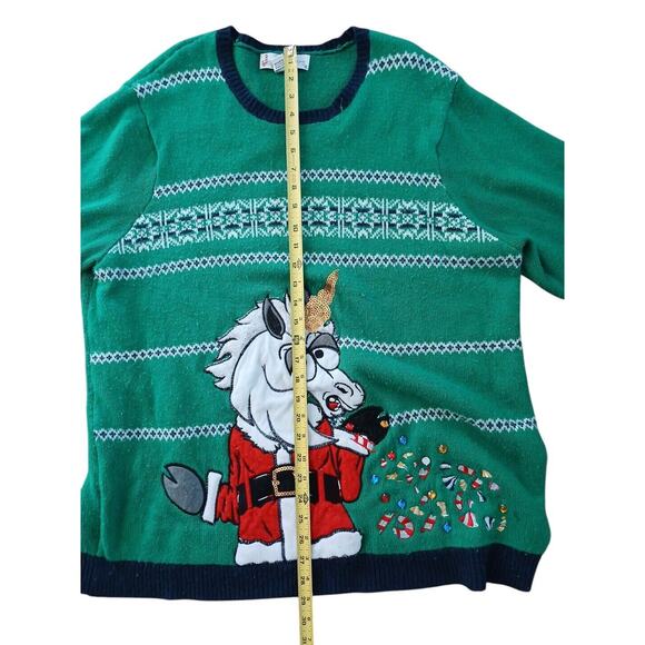 Ugly Unicorn Christmas Sweater Sz XXL Green Crazy Santa Sequins Fair Isle Whimsi - Picture 11 of 15